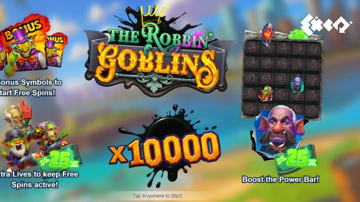 Tampilan visual slot Robbin Goblins dengan tema goblin dan ledakan