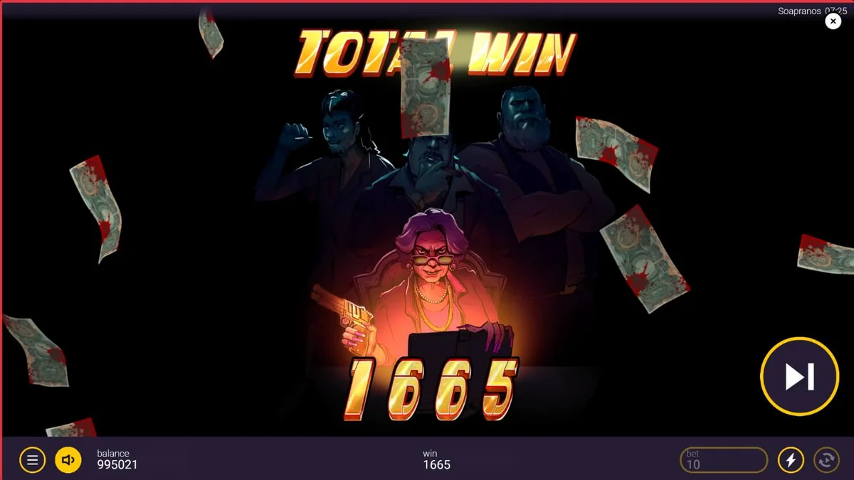 The Soapranos slot machine interface featuring laundry and mafia theme