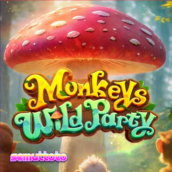 Tampilan visual slot Monkeys Wild Party dengan tema hutan tropis dan simbol monyet.